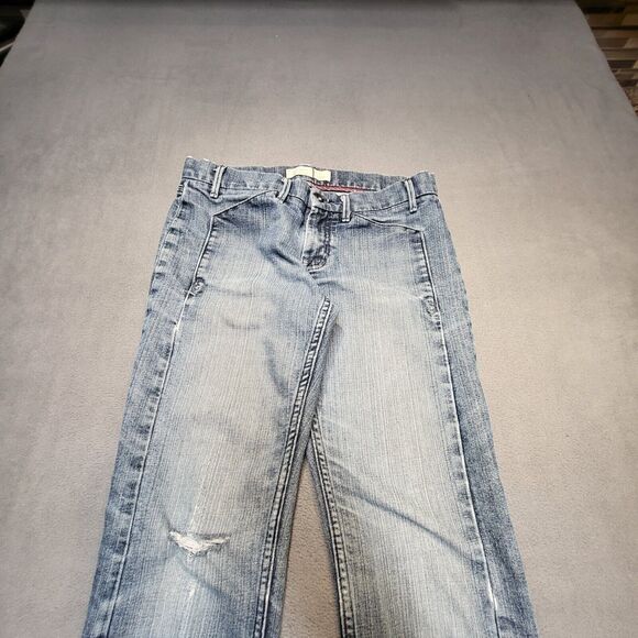 Old Navy Jeans Womens Size 10 Blue Lowest Rise Straight Distressed Denim Stretch - Picture 2 of 12